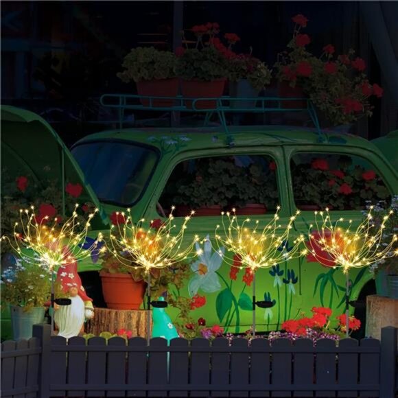 Solar Garden Fairy Fireworks Lights for Yard Decor,4 Pack 120 Leds Solar Fairy - Picture 3 of 8